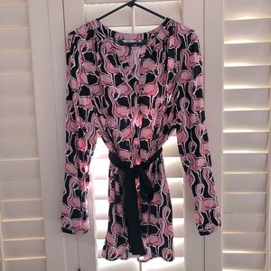 🌦 crown & ivy flamingo button down blouse XL